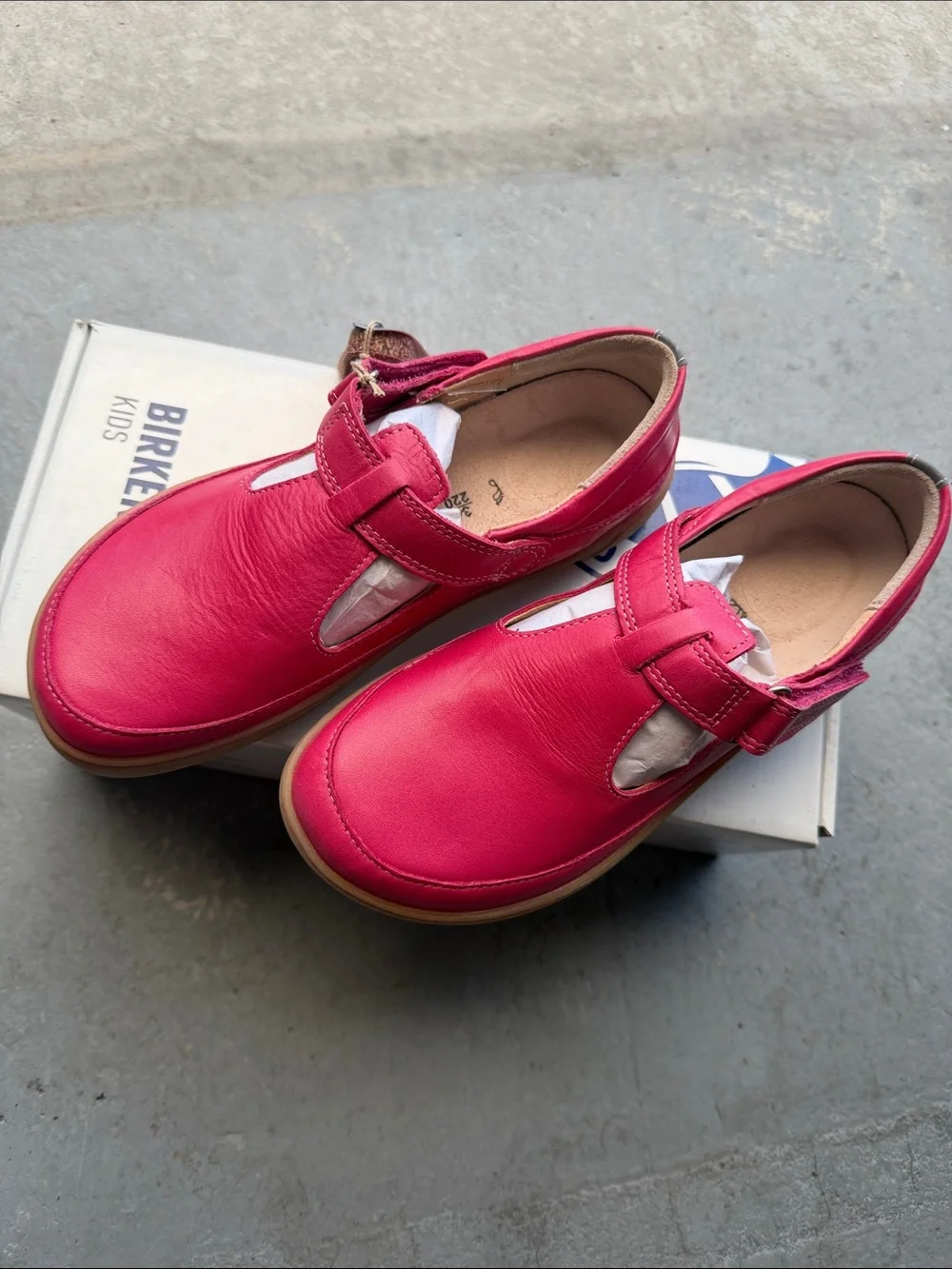Birkenstock Kids Hot Pink Leather Mary Jane Moccasins